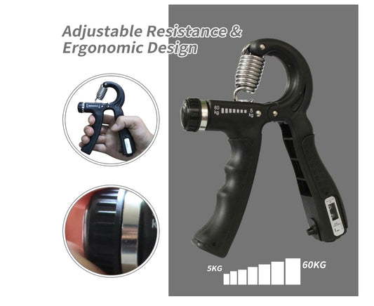 hand gripper with counter weight adjustment detail page by shayoda fitness